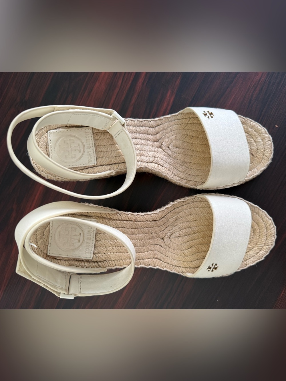 Tory Burch Ivory Bima Ankle Strap Wedge Espadrille Women’s 5.5 Very Good Cond. - Picture 7 of 10